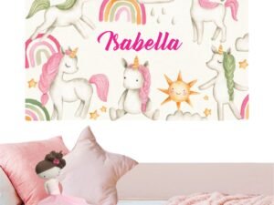 Mural Unicornios Watercolor (Nombre personalizado)