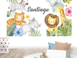 Mural Jungla Watercolor (Nombre personalizado)